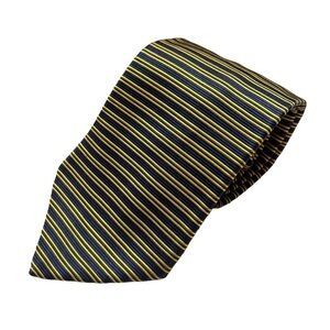 Brooks Brothers Makers All Silk Made in USA Yellow Green Navy Striped Tie